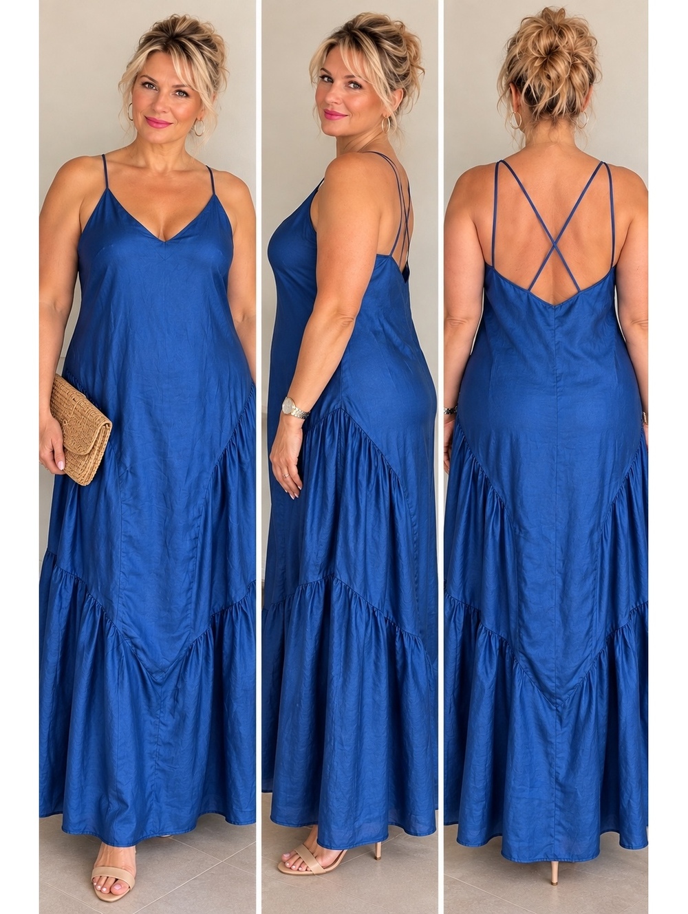 Lauren Ralph Lauren Blue Linen Blend Maxi Dress Size Fits Like 14 NWT